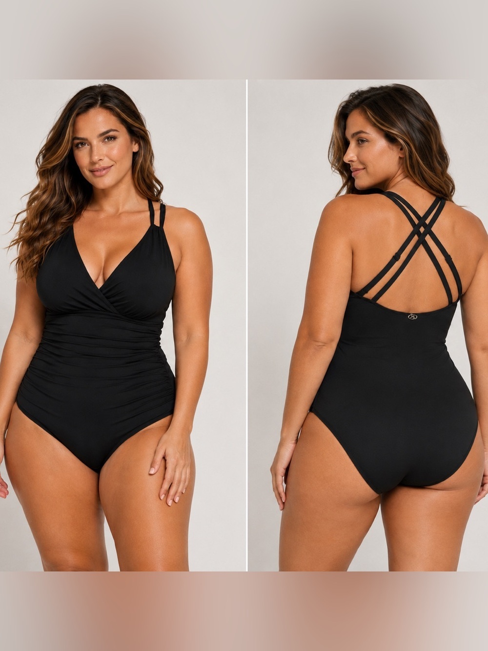 Jantzen Plus Size 18 W Black One Piece Swimsuit Strappy Tummy Control $89 NWT